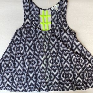 Love, Fire Black & Gray w/ Neon Yellow Retro Racerback Cutout Flare Tank Size M
